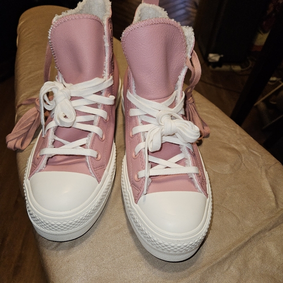 Converse Women's Chuck Taylor All Star Lift Leather Platform Shoes Pink A04256C - Picture 3 of 7